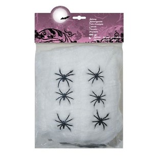 Telaraña Decorativa de 100g con 6 Arañas - Blanco (4 uds.)