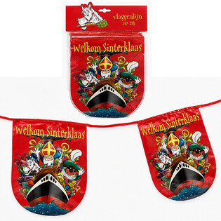 SINTERKLAAS - GUIRNALDA DE BANDERINES &laquo; WELKOM SINTERKLAAS &raquo; - LONGITUD: 10 Metros (6 uds.)